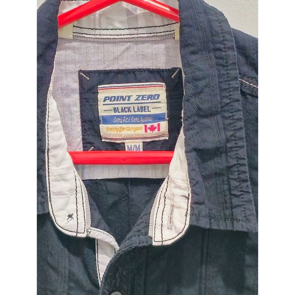 Point Zero Black Label Semi-Fit M Men's Short Sleeve Shirt - Navy Button Down - Picture 2 of 16